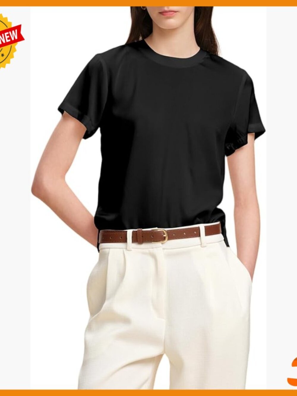 100% Mulberry Silk Short Sleeve Tee, Striped Crewneck Top, Business Casual